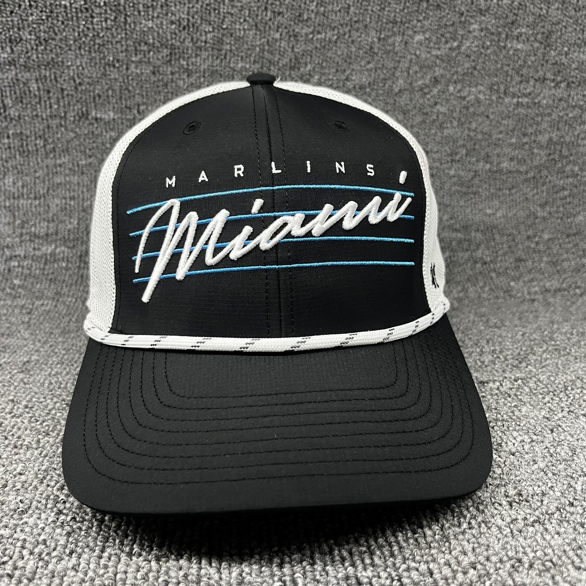 New '47 Brand Miami Marlins Hitch Trucker Snapback Hat Black White Rope Cap