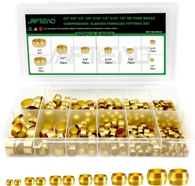 325pcs Brass Compression Sleeves Ferrules Fittings Assortment Kit, 3/4'' 5/8'' ...