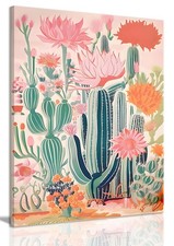 Framed Mexican Canvas Wall Art Cactus Desert Plant Poster Prints Vintage Gree...