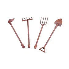 4 Pcs/Set Miniature Dollhouse Garden Tools 1:12 Mini Rusty Shovel Hoe and 