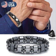 2 Magnetic Hematite Bracelet Pain Relief Powerfull Elastic Therapy Arthritis US