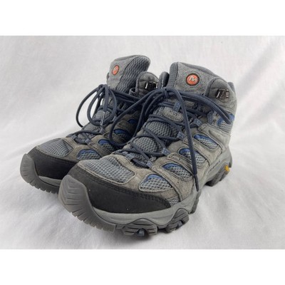 Merrell Moab 3 Mid Mens Size 10 Grey Blue Hiking Boots Leather Vibram