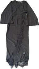 Boohoo Womens Maxi Gown Dress Black Tassel Hem Wrap Wide Sleeve Fringe Size 12