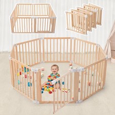 Foldable Wooden Playpen-61"x61"x25"-Large Baby Gate Playpen with Child-Proof ...