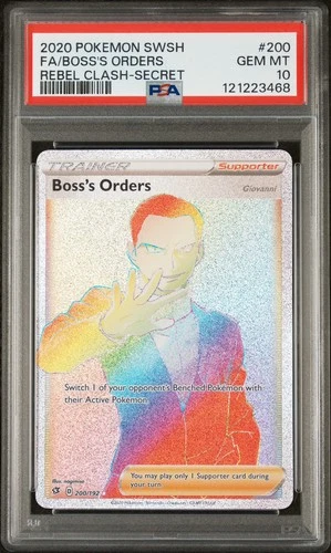 PSA 10 Boss’s Orders 200/192 Pokemon SWSH Rebel Clash Full Art Secret - English