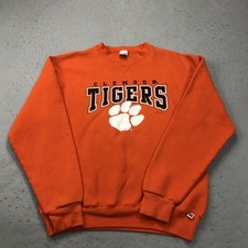 VINTAGE Clemson Tigers Sweatshirt Mens Medium Orange Russell Athletic Crewneck