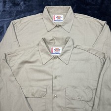 2 Dickies Mens X-Large Tan Khaki Long Sleeve Work Shirt Button Up Chest Pocket