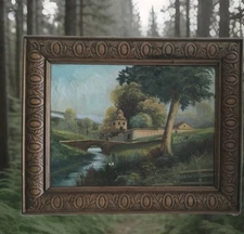 Huile sur toile J CHATELIN (XIX "Paysage de campagne " école de Barbizon