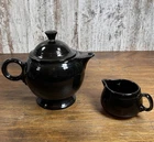 Fiesta Black Teapot 44 oz Retired Fiestaware w Lid & Creamer Set USA