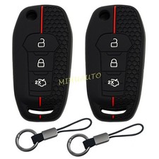 2x Cadena Funda Silicona 3 Botones Abatible Llave Para Ford F150 STX F250 Ranger XL