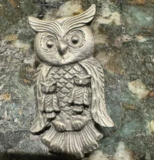 Vintage Torino Pewter Owl Set Brooch Earrings Pin