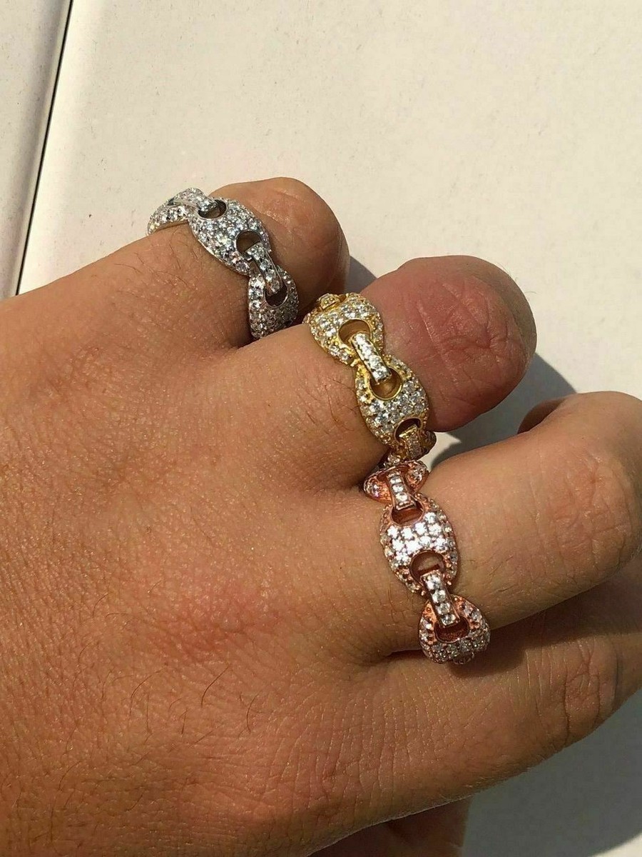 Solid 925 Silver Gucci CZ Bust Down Pinky RING 14k Gold Plated