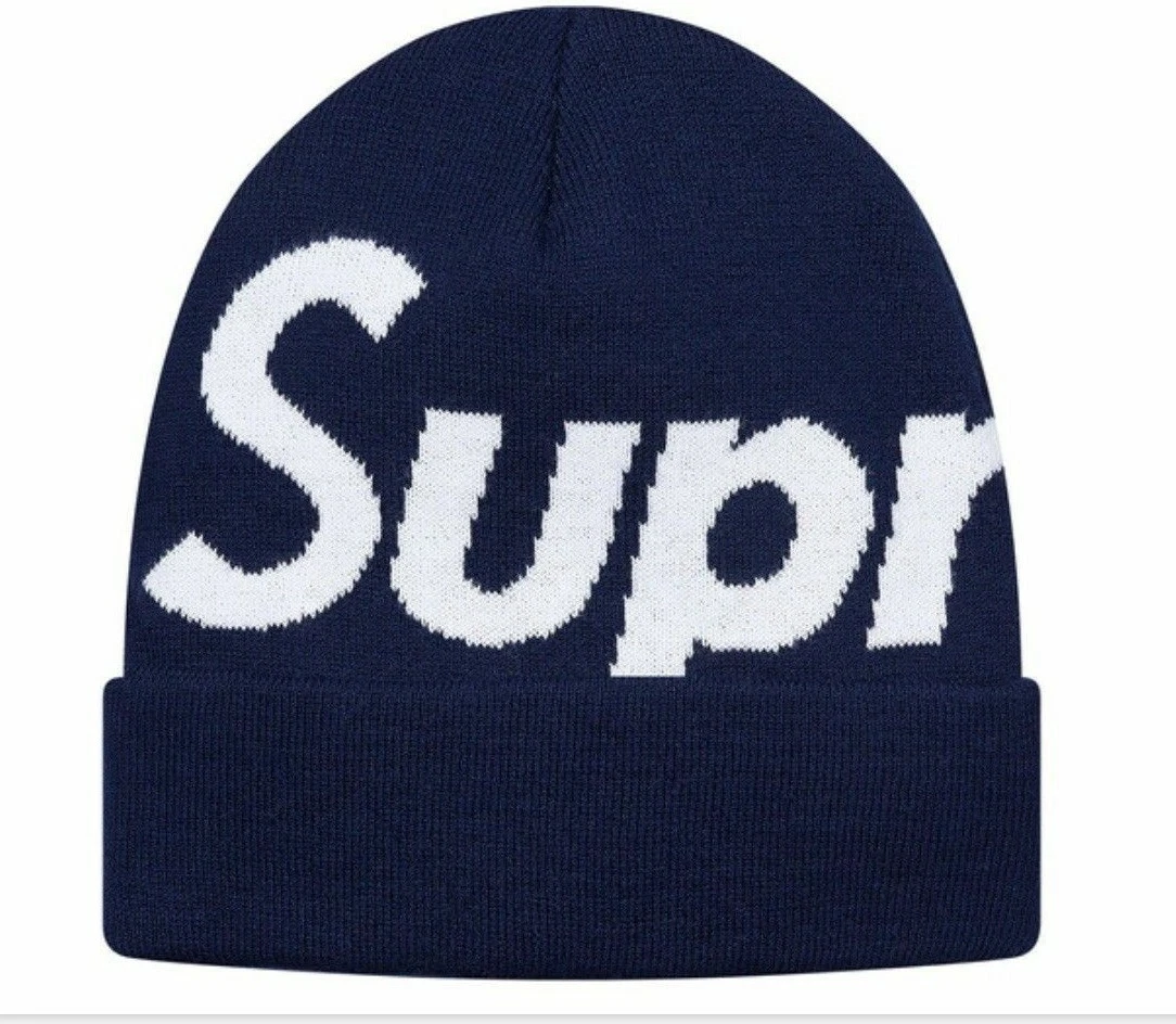 NEUF Supreme Big Logo Beanie bleu marine FW17 EN MAIN 100 % authentique !