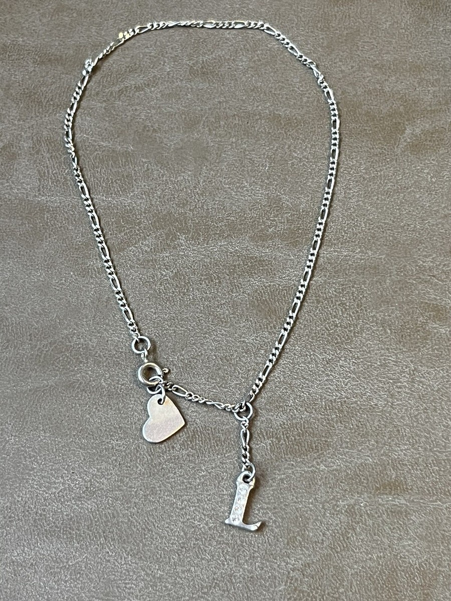 Vintage Silver Ankle Bracelet Rhinestone Charm Letter “L” And