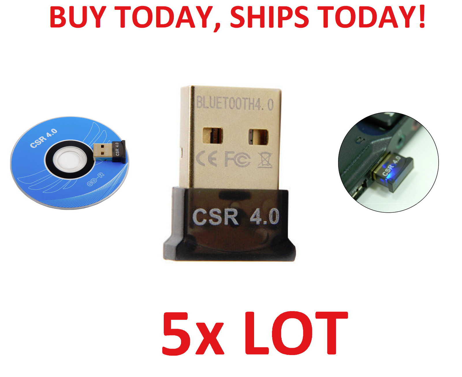 5pc LOT Bluetooth 4.0 USB 2.0 CSR 4.0 Wireless Dongle Adapter for PC LAPTOP