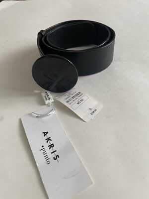 NWT  Akris Punto Women's Black Leather Round Waist Buckle Belt Size 36
