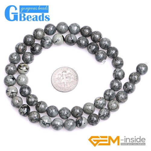 Gray Bre Jasper Natural Gemstone Round Beads for Jewelry Making Strand 15" 8mm - Picture 6 of 13