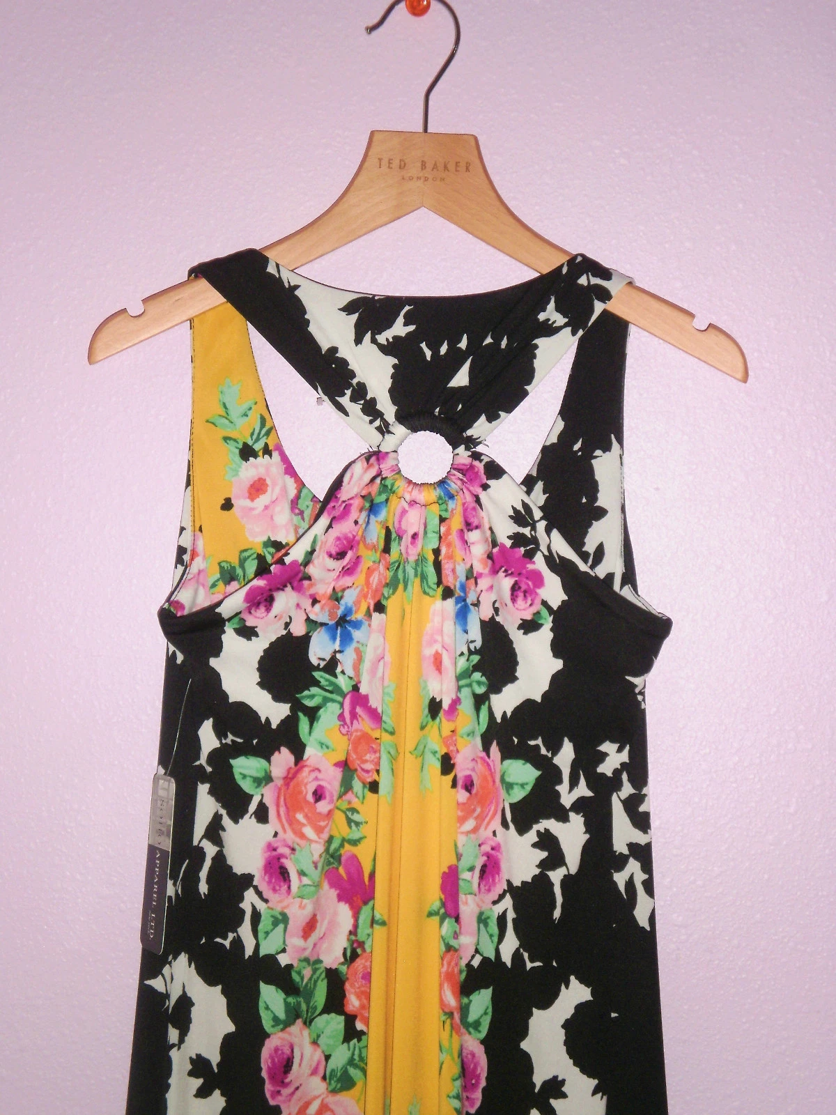 VETEMENTS Soho Apparel Maxi Abito Piccolo Nuovo Con Etichetta Nero E Giallo Stampa Floreale