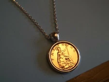 FARTHING COIN - EDWARDIAN ANTIQUE SILVER CASED PENDANT NECKLACE - 1904 to 1910