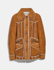 Coach Amber Shearling Suede Coat Jacket $2100 Size 8 Nwt Brown Cream Western