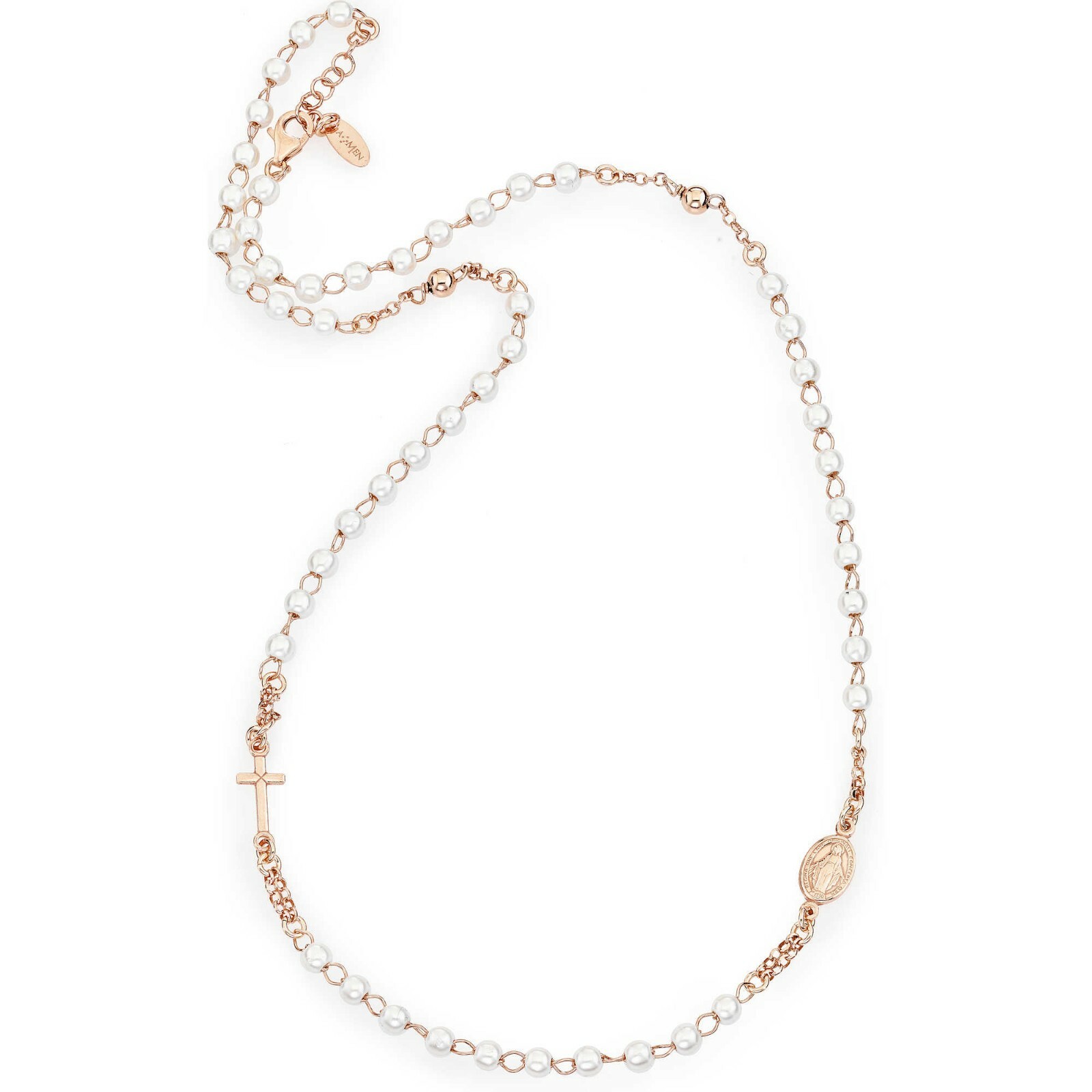 Ожерелье-чокер ЧЕТКИ женские AMEN CRORB3 ЖЕМЧУГ серебро Розовое золото РОЗАРИЙ 17890₽