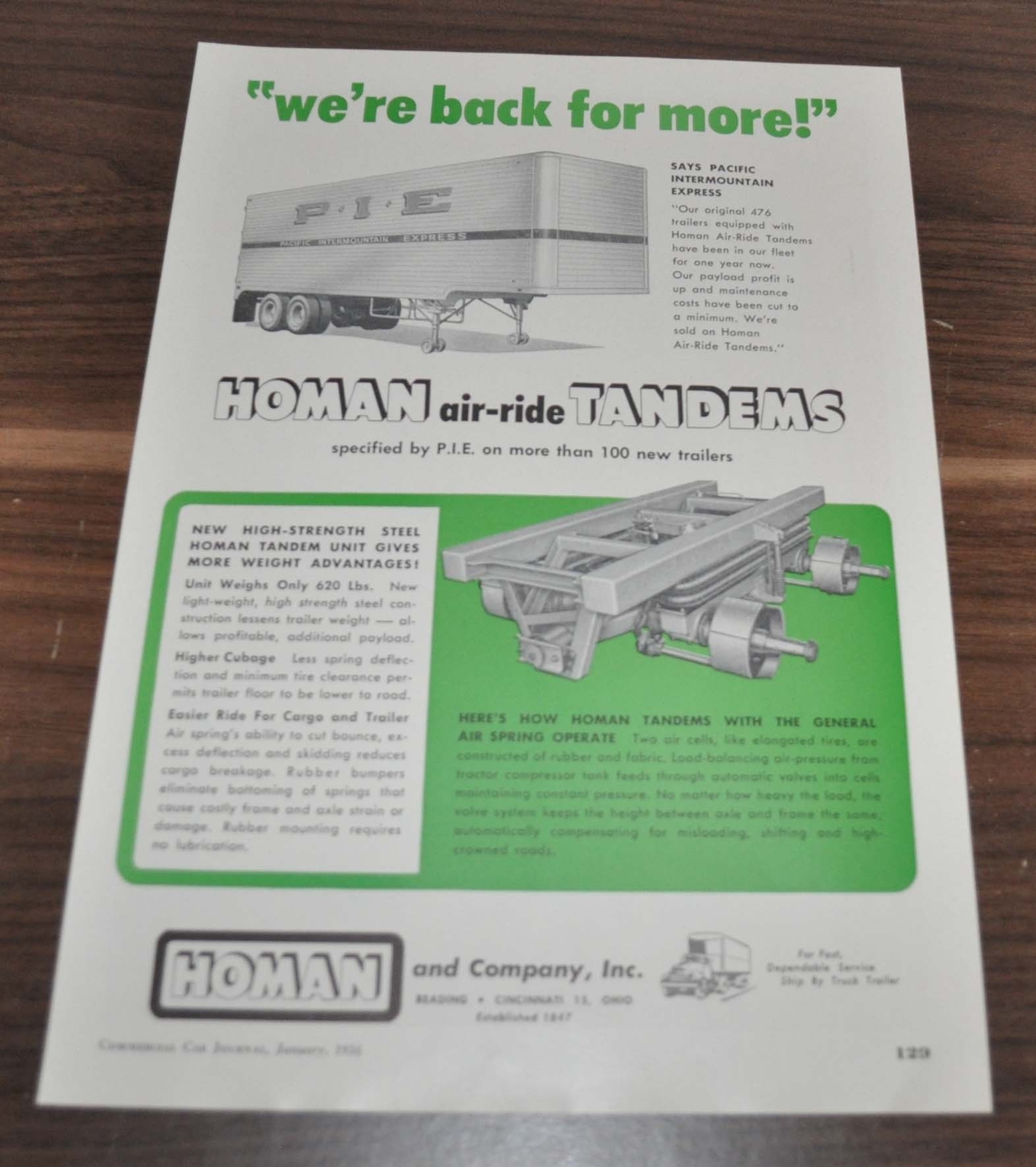 1956 PIE Pacific Intermountain Express Trailer Homan Tandems Truck Ad