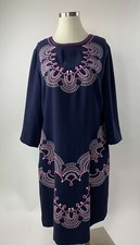 Eliza J Nordstrom Navy Blue Pink Scalloped Embroidered Shift Dress 14 Beautiful