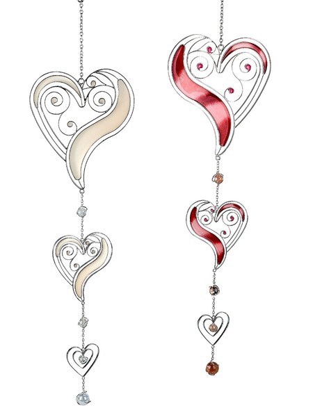 DekohäNger Hearts Mit 3 Herzen In Tiffany Optik L. 70Cm Weiß Silber Formano-image