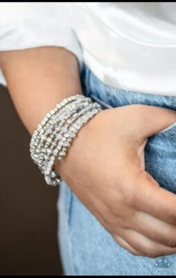 ICE Knowing You Silver Tone Coil Bracelet White Paparazzi