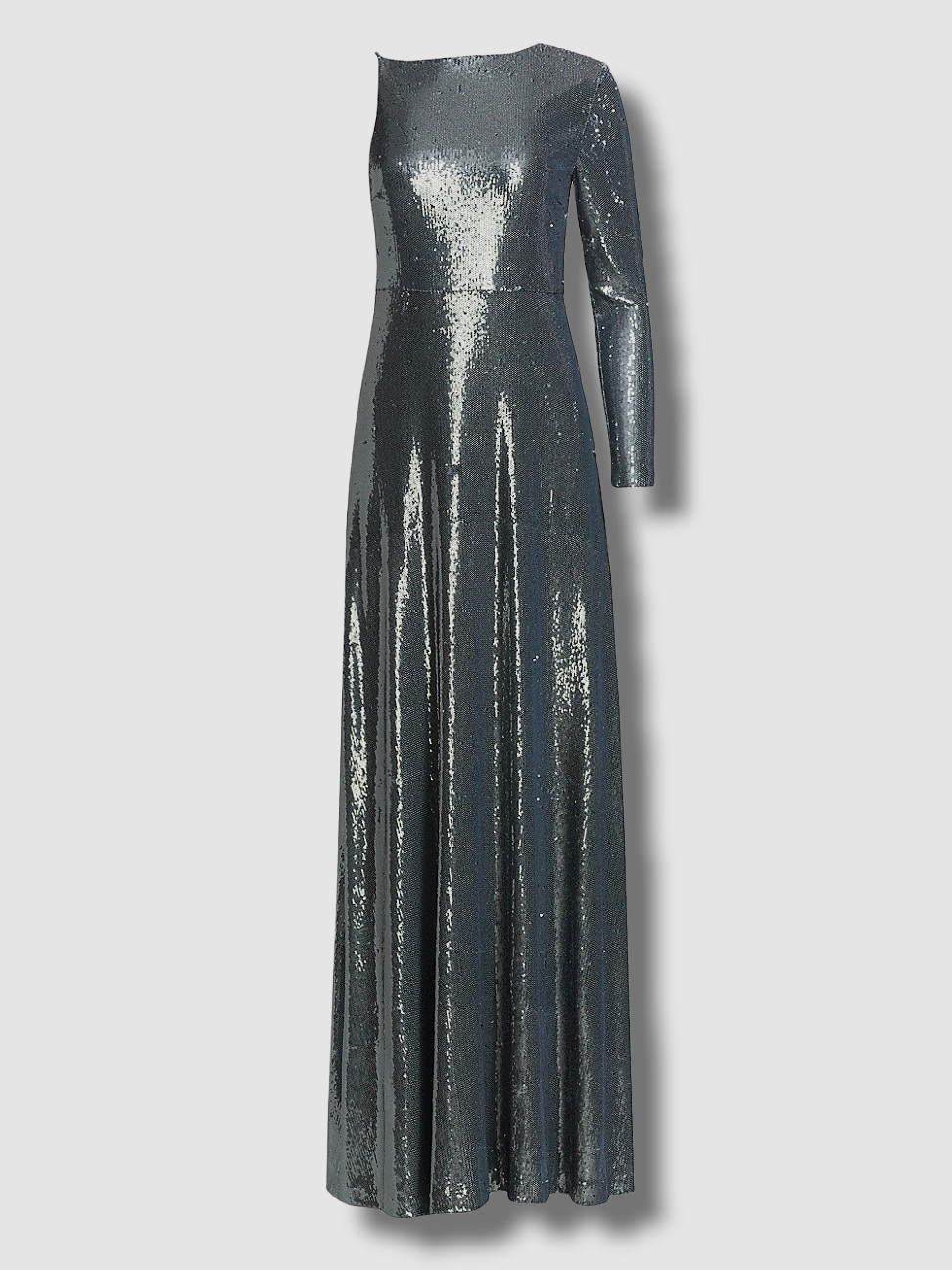 $546 Halston Women's Blue Sequin One Shoulder Self Tie Gown Dress Size 10