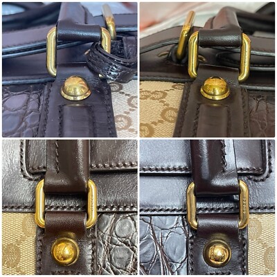 Gucci Monogram Crocodile Web Secret Top Handle Satchel Brown