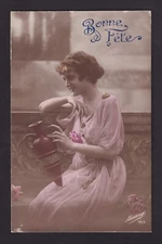 Antique Hand Colored Photo Postcard - Romantic Art - Vintage Post Card - 201C