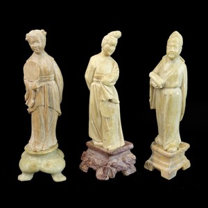 Grouping of Three (3) Chinese Soapstone Carved Immortals.