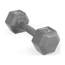 Gray Dumbbell 12lb Cast Iron Hex Dumbbell Strength Training Gym Fitness, Single