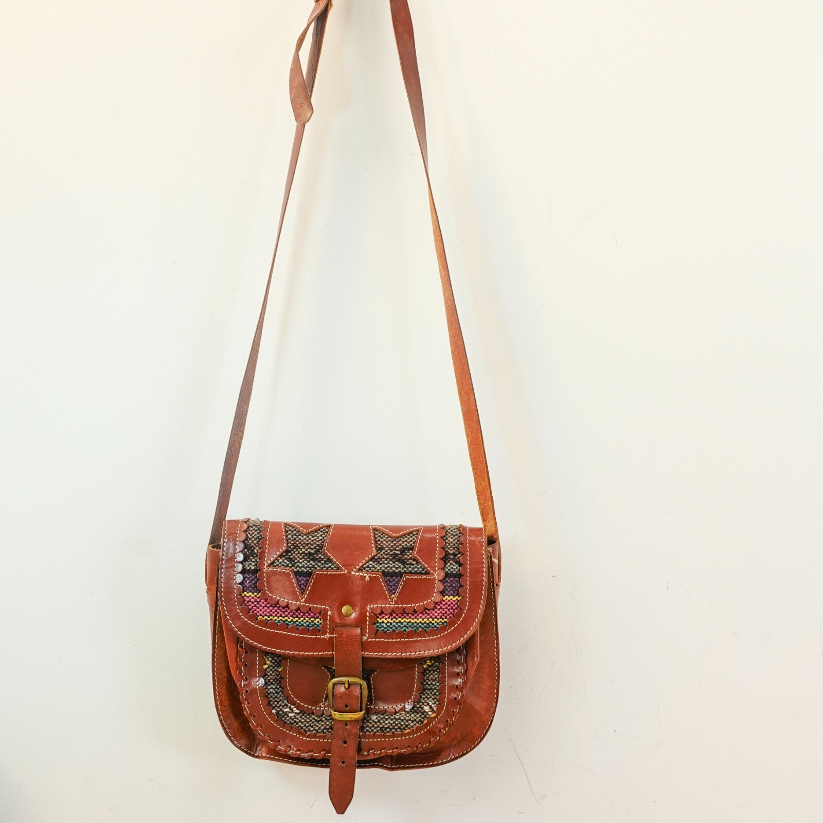 Saddle Leather Patchwork Western Bag Small Brown … - image 2