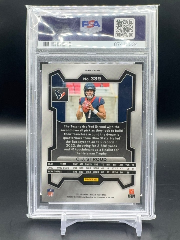 2023 CJ STOUD ORANGE LAZER PANINI PRIZM recrue RC #339 PSA 10 TEXANS