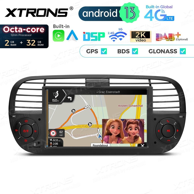 Autoradio Android 13 Fiat 500 2007-2015 Stereo Auto Navi WIFI Comandi Volante BT - Immagine 1
