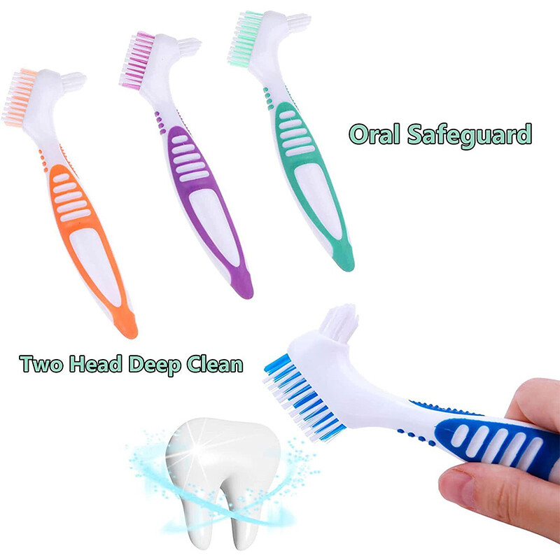 Denture Toothbrush False Teeth Cleaning Brush Ergonomic Handle Bristles