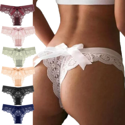 7 Pack Lot Sexy Womens Bow Lace Panties Thong G string Bikini Lingerie Underwear