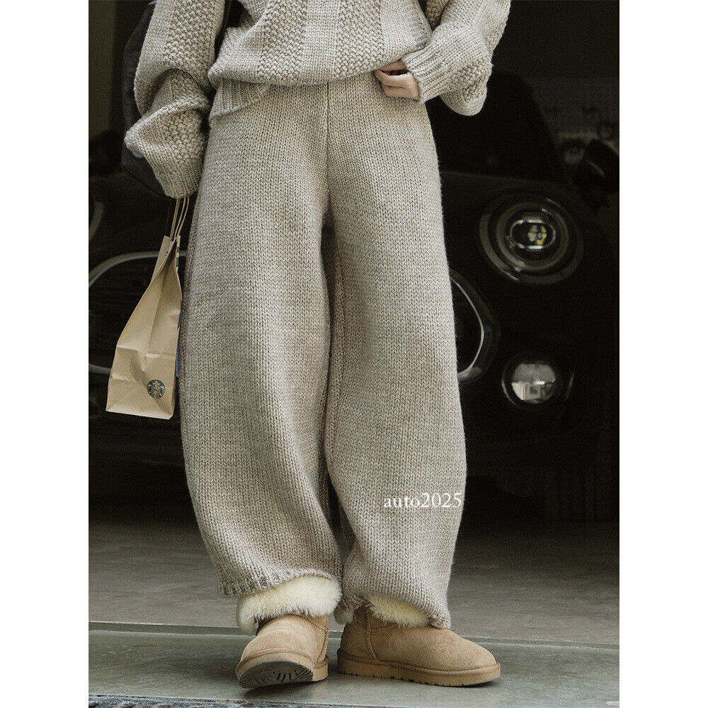 Winter Japanese Retro Knitted Casual Pants Loose Warm Wool Blend