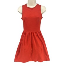 Madewell Afternoon Fit Flare Dress Womens Solid Orange Sleeveless Pleated Sz XXS