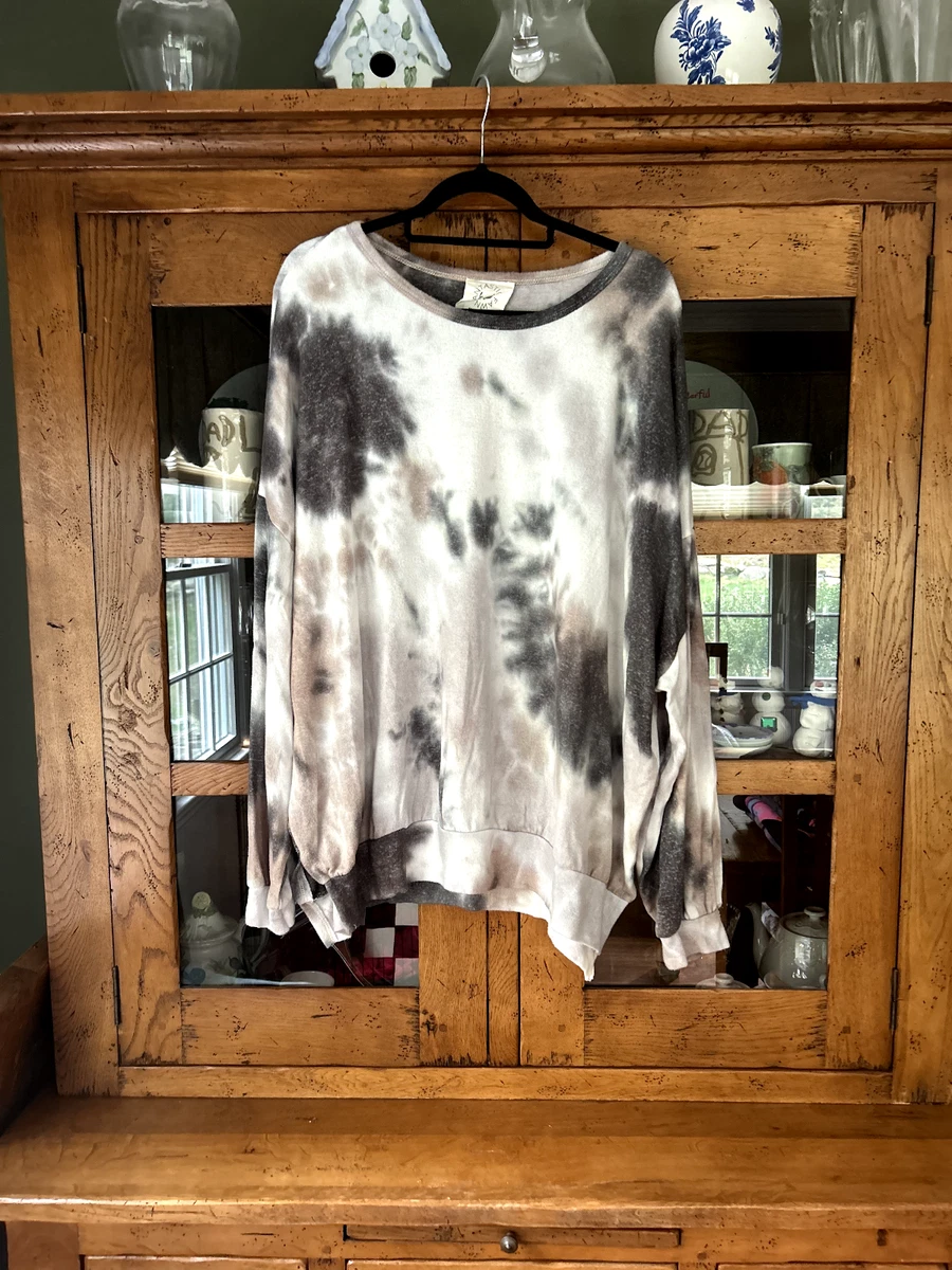 Fantastic Fawn Stars fleece lined tie dye sweatshirt white XL oversized NWOT