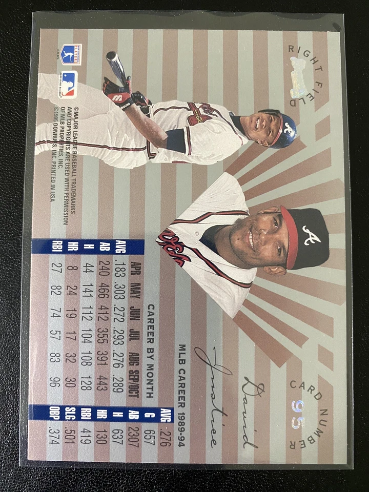 1995 Leaf Limited Prism Foil Atlanta Braves Baseball Card #95 David Dave Justice - Image 2 of 2