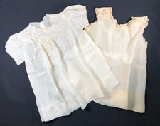 Antique Silk Christening Baptism Smocked Dress  Slip Baby Doll Infant