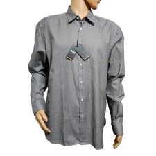 Hugo Boss Men's Size XL Regular Fit Long Sleeve Gray Black Cotton Shirt. NWT 55