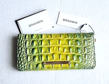 BRAHMIN ADY ZESTY GREEN OMBRE MELBOURNE LEATHER BI-FOLD WALLET NWT