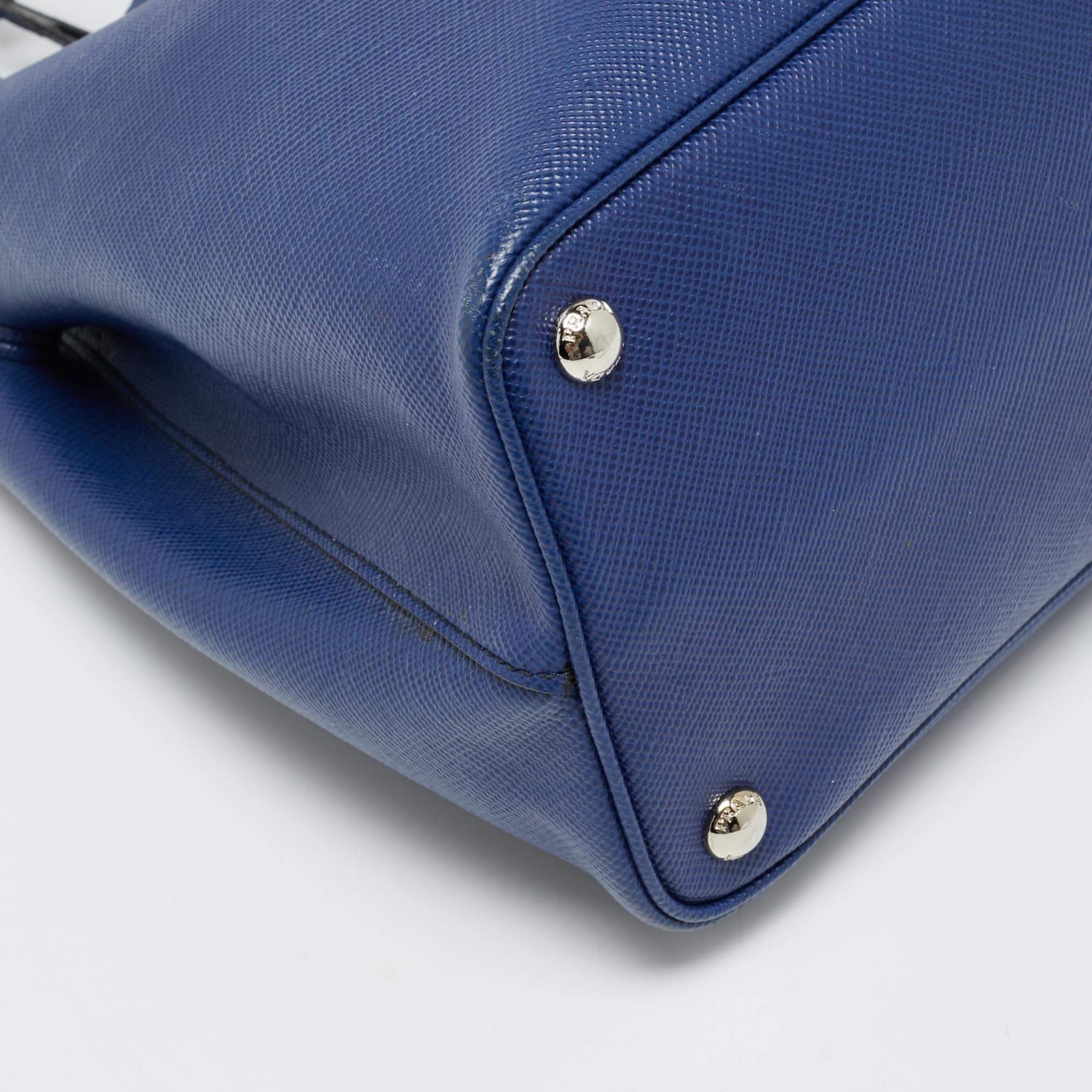 Prada Double Handle Medium Blue Saffiano Cuir Leather Tote thumbnail 10