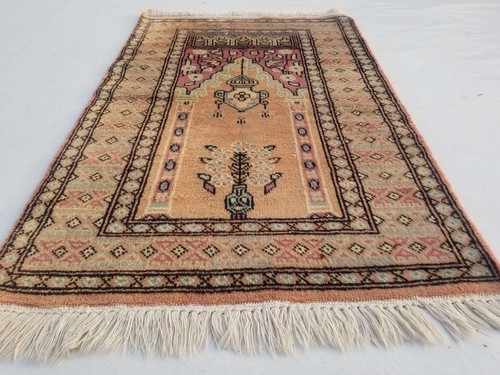 Vintage Distressed Traditional Hand Made Pakistani Oriental Wool Rug 95x59cm