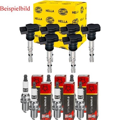 6x HELLA Zündspule + CHAMPION Zündkerze für Volvo XC90 I 275 3.2 AWD Land Rover