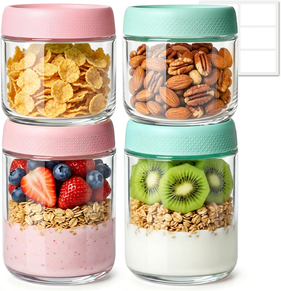 ComSaf Overnight Oats GläSer Mix-GrößEn, MüSlibecher Mit Deckel 4Er Set-image